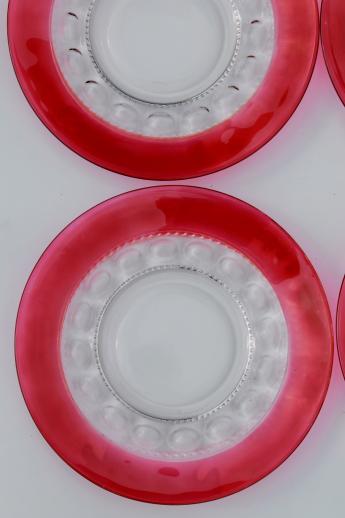 photo of vintage King's Crown ruby flash thumbprint glass dishes complete set for 12 #2