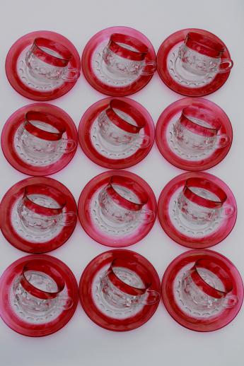 photo of vintage King's Crown ruby flash thumbprint glass dishes complete set for 12 #4