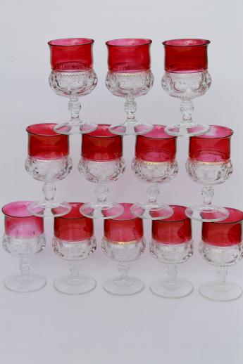 photo of vintage King's Crown ruby flash thumbprint glass dishes complete set for 12 #7