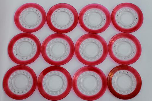 photo of vintage King's Crown ruby flash thumbprint glass dishes complete set for 12 #11