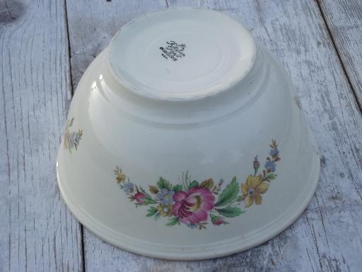 photo of vintage Kitchen Kraft pottery mixing bowl, shabby cottage floral print #3