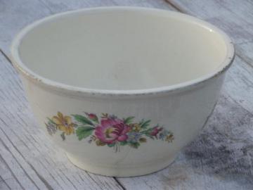 catalog photo of vintage Kitchen Kraft pottery mixing bowl, shabby cottage floral print