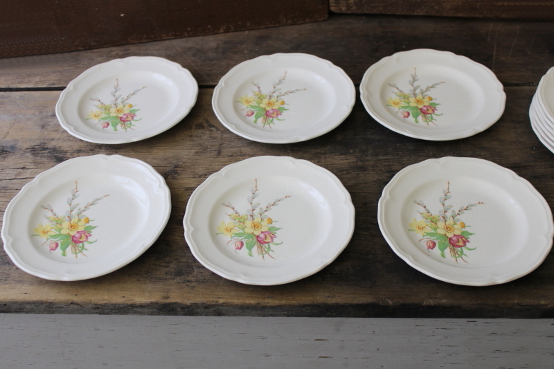 photo of vintage Knowles china dinnerware set for 6 Easter spring flowers daffodils tulips willow buds #3