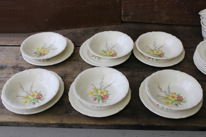 photo of vintage Knowles china dinnerware set for 6 Easter spring flowers daffodils tulips willow buds #4