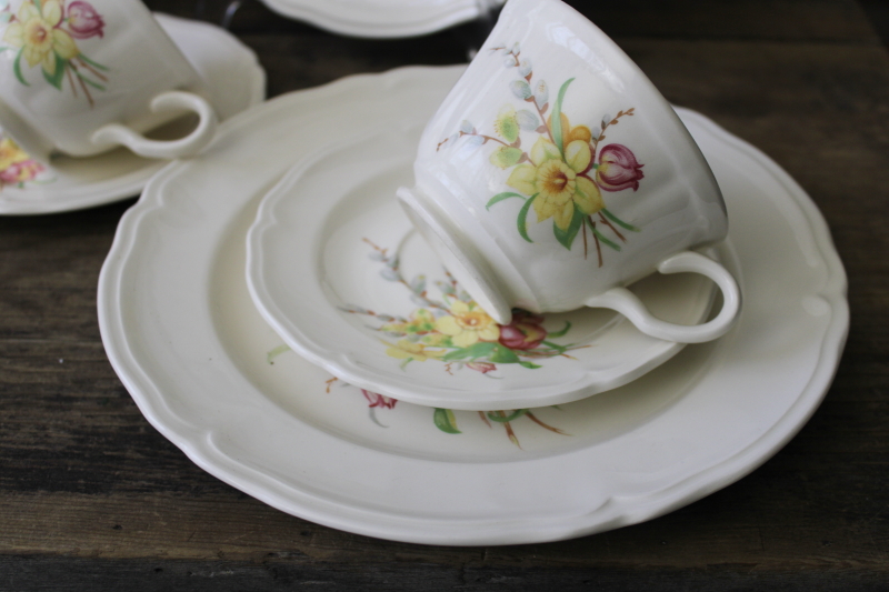 photo of vintage Knowles china dinnerware set for 6 Easter spring flowers daffodils tulips willow buds #8