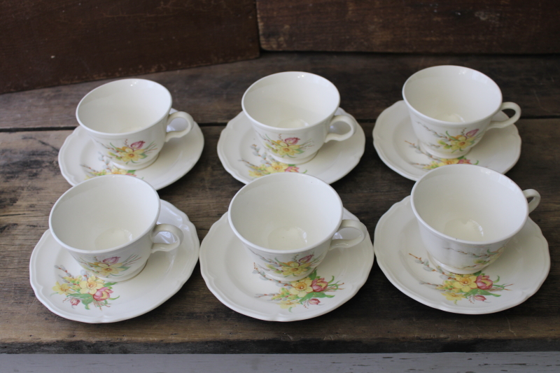 photo of vintage Knowles china dinnerware set for 6 Easter spring flowers daffodils tulips willow buds #14