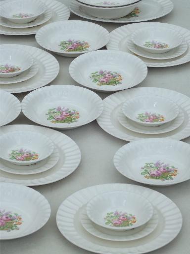 photo of vintage Knowles china dishes set for 6,  basket full of flowers pattern #1