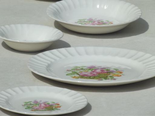 photo of vintage Knowles china dishes set for 6,  basket full of flowers pattern #2