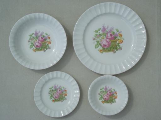 photo of vintage Knowles china dishes set for 6,  basket full of flowers pattern #3