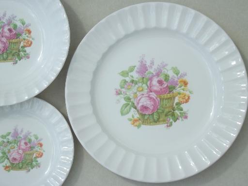 photo of vintage Knowles china dishes set for 6,  basket full of flowers pattern #4