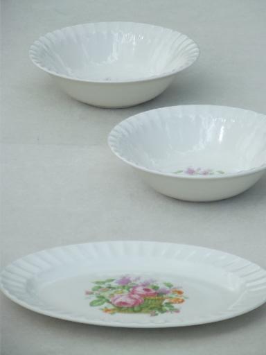 photo of vintage Knowles china dishes set for 6,  basket full of flowers pattern #6