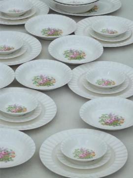 catalog photo of vintage Knowles china dishes set for 6,  basket full of flowers pattern