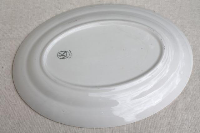 photo of vintage Knowles china platter, multi-colored Currier & Ives millpond scene over the river #5