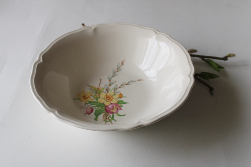 photo of vintage Knowles china salad / serving bowl Easter spring flowers daffodils tulips willow buds #1