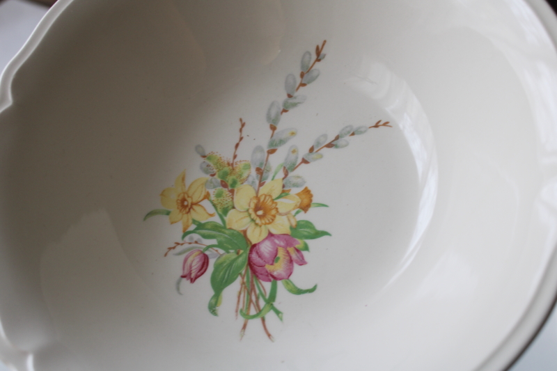 photo of vintage Knowles china salad / serving bowl Easter spring flowers daffodils tulips willow buds #2