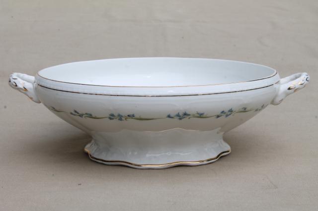 photo of vintage Knowles china serving dish tureen bowl w/ tiny blue floral bluebells #1