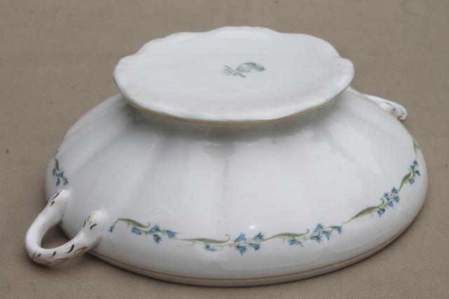 photo of vintage Knowles china serving dish tureen bowl w/ tiny blue floral bluebells #4