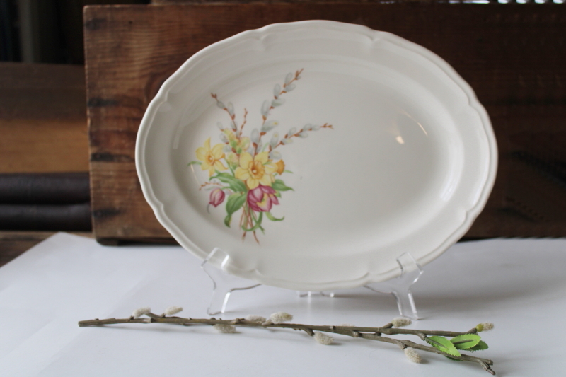 photo of vintage Knowles china tray or platter, Easter spring flowers daffodils tulips willow buds #1