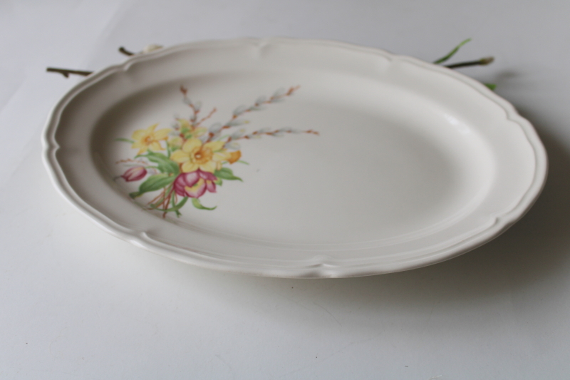 photo of vintage Knowles china tray or platter, Easter spring flowers daffodils tulips willow buds #2