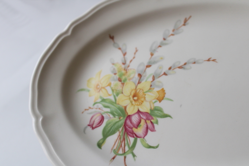 photo of vintage Knowles china tray or platter, Easter spring flowers daffodils tulips willow buds #3