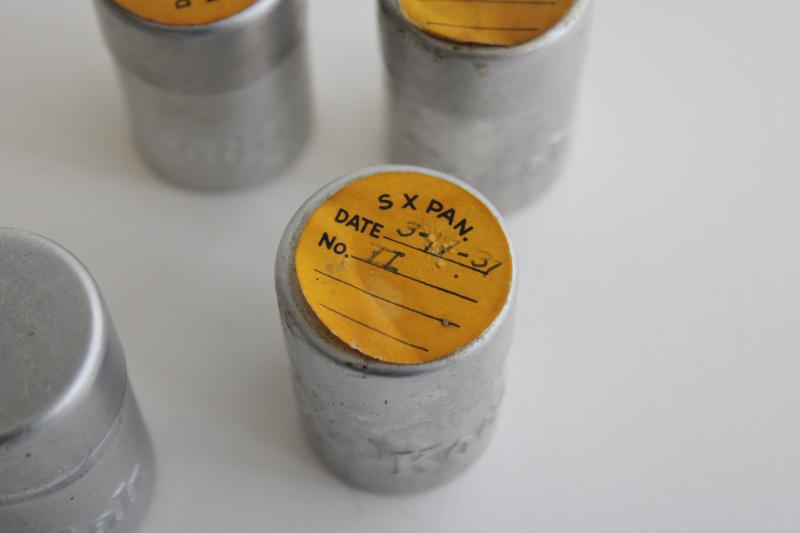 photo of vintage Kodak film canisters containers, lot of 1930s aluminum tins full of film #3