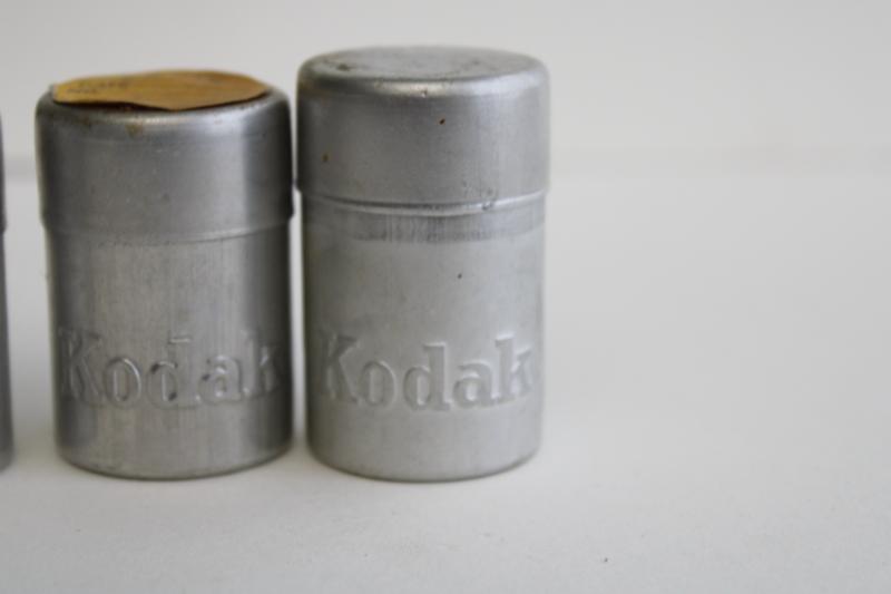 photo of vintage Kodak film canisters containers, lot of 1930s aluminum tins full of film #4