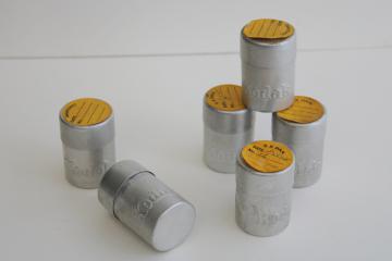 catalog photo of vintage Kodak film canisters containers, lot of 1930s aluminum tins full of film