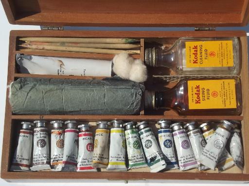 photo of vintage Kodak photograph coloring paint box, hand coloring photo pigments #4