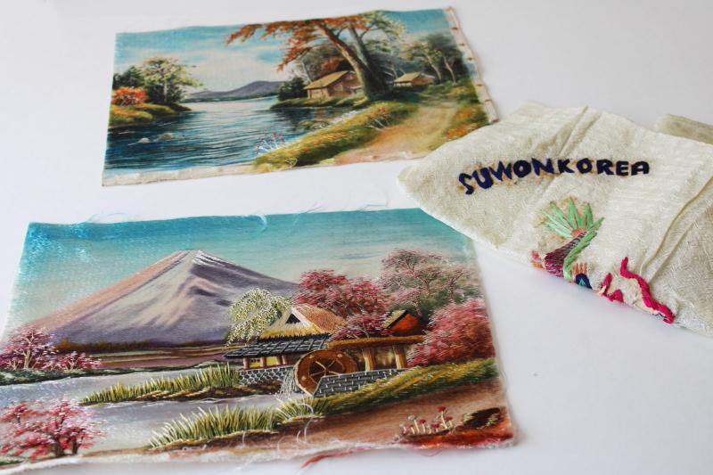 photo of vintage Korea hand embroidered silk embroidery picture panels landscape scenes #1