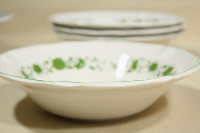 photo of vintage Korea stoneware pottery salad bowls set, green India tree of life transferware pattern #8