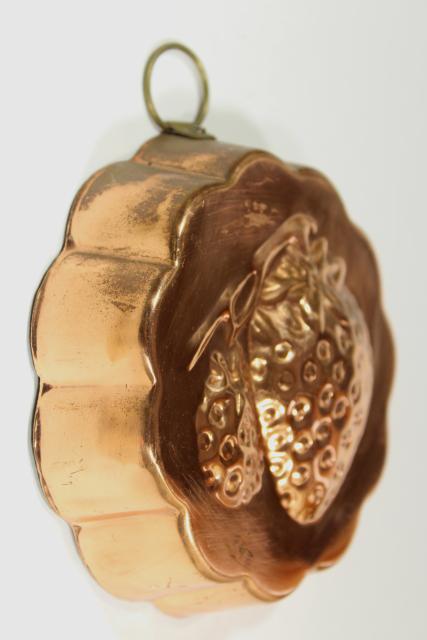 photo of vintage Korea tinned copper molds, fruit jello mold wall hanging collection #9