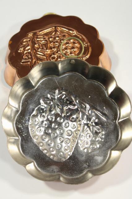 photo of vintage Korea tinned copper molds, fruit jello mold wall hanging collection #10