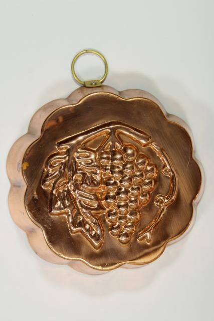 photo of vintage Korea tinned copper molds, fruit jello mold wall hanging collection #11