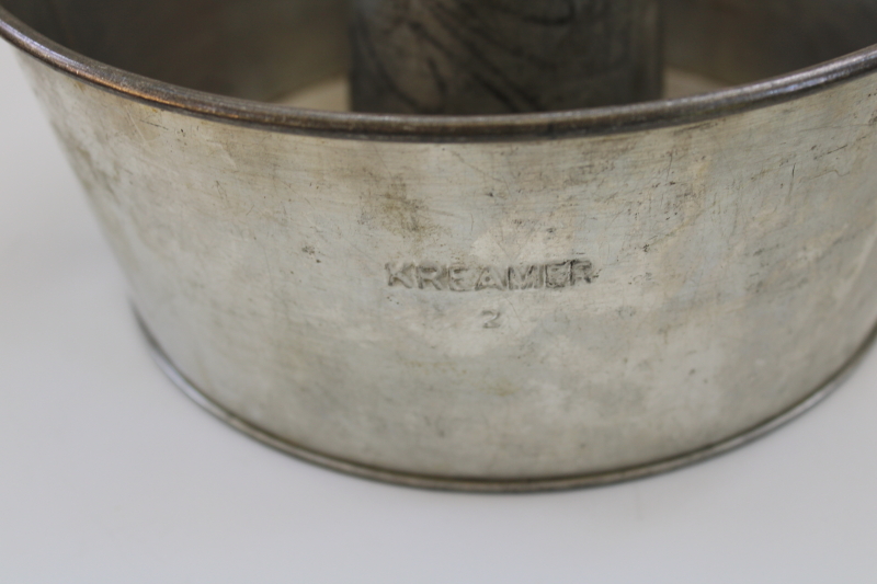 photo of vintage Kreamer brand heavy tinned steel ring mold tube cake pan, antique kitchenware #2