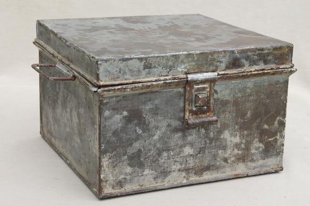 photo of vintage Kreamer bread box or storage tin, metal box w/ worn antique zinc patina #1