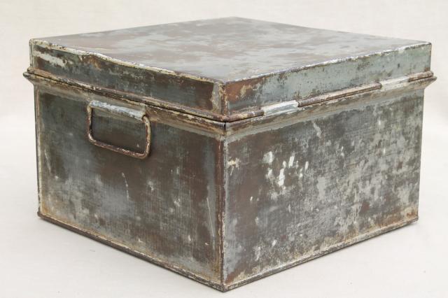 photo of vintage Kreamer bread box or storage tin, metal box w/ worn antique zinc patina #3