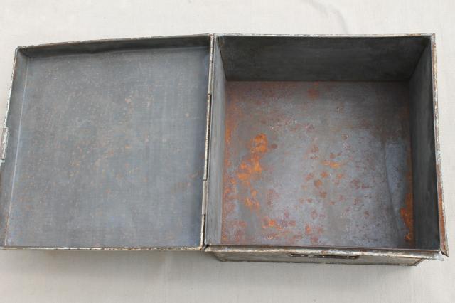 photo of vintage Kreamer bread box or storage tin, metal box w/ worn antique zinc patina #7