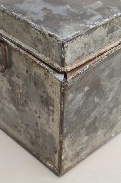 photo of vintage Kreamer bread box or storage tin, metal box w/ worn antique zinc patina #8