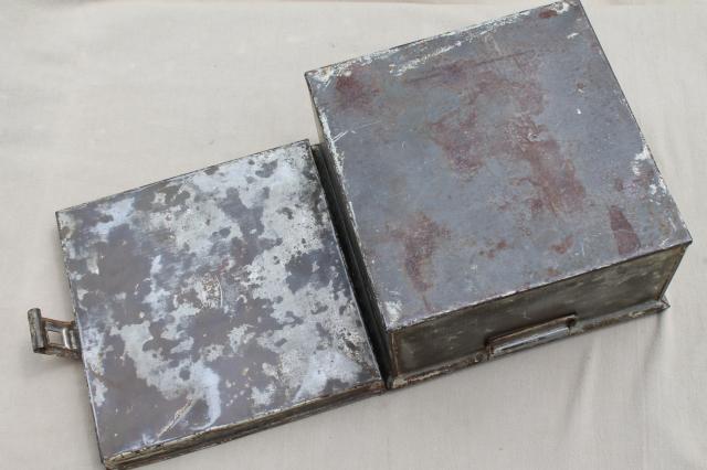 photo of vintage Kreamer bread box or storage tin, metal box w/ worn antique zinc patina #9