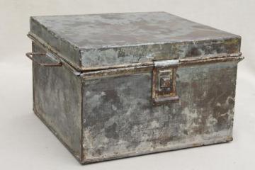 catalog photo of vintage Kreamer bread box or storage tin, metal box w/ worn antique zinc patina