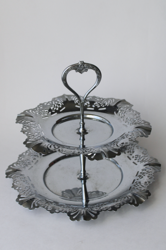 photo of vintage Krome Kraft silver chrome two tiered serving tray, tea sandwiches plate or dessert stand  #1