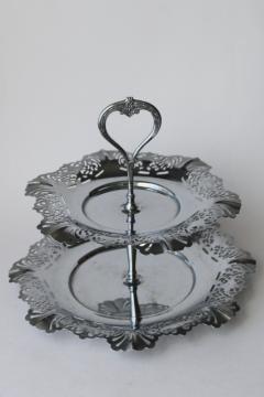 catalog photo of vintage Krome Kraft silver chrome two tiered serving tray, tea sandwiches plate or dessert stand 