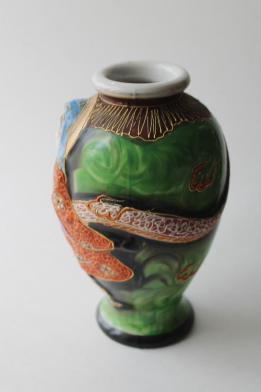 photo of vintage Kutani porcelain vase, hand painted moriage Immortal Benzaiten, goddess of wealth & good fortune  #2