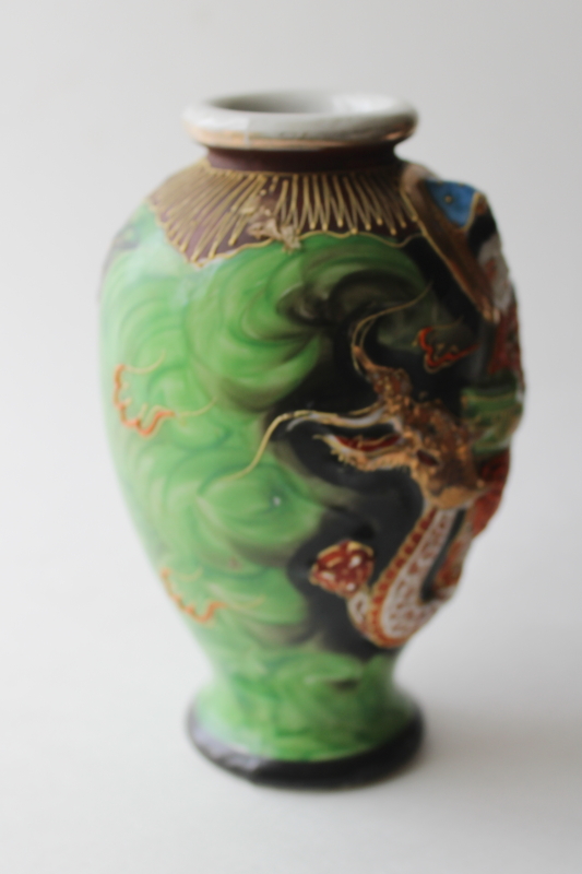 photo of vintage Kutani porcelain vase, hand painted moriage Immortal Benzaiten, goddess of wealth & good fortune  #3