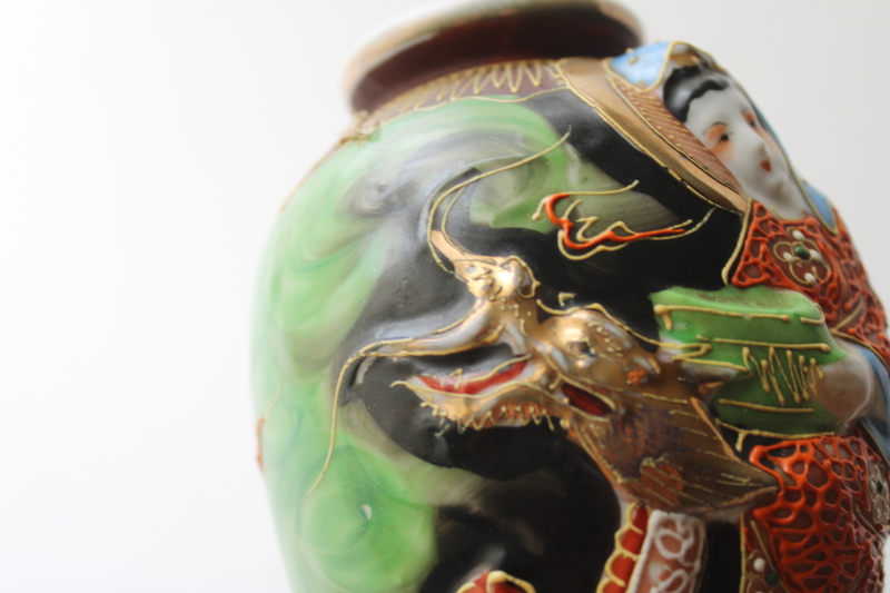 photo of vintage Kutani porcelain vase, hand painted moriage Immortal Benzaiten, goddess of wealth & good fortune  #4