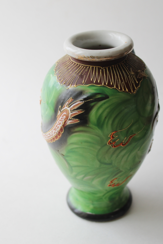 photo of vintage Kutani porcelain vase, hand painted moriage Immortal Benzaiten, goddess of wealth & good fortune  #5