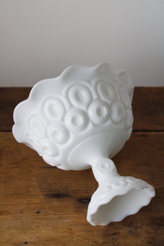 photo of vintage L E Smith glass moon & stars opaque white milk glass, large compote bowl  #2