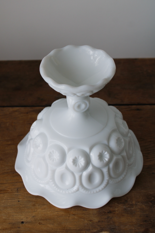 photo of vintage L E Smith glass moon & stars opaque white milk glass, large compote bowl  #3