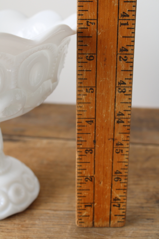 photo of vintage L E Smith glass moon & stars opaque white milk glass, large compote bowl  #5