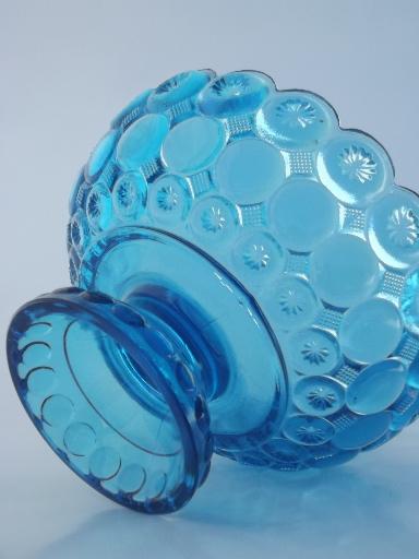 photo of vintage L E Smith moon & stars  glass compote bowl, retro aqua blue glass #4